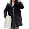 Women's Fashionable Mid-length Down Jacket With Hood And Thick Cotton-padded Coat