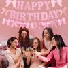 Pink Happy Birthday Banner, Bow Themed Party Decorations Hanging Set Pink Bowes Banner for Women Party Decorations
