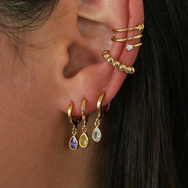 

Новый дизайн нержавеющая сталь крошечная вода капля обруч серьга для женщин кристалл циркониевый хрящ серьги мода пирсинг ювелирные изделия