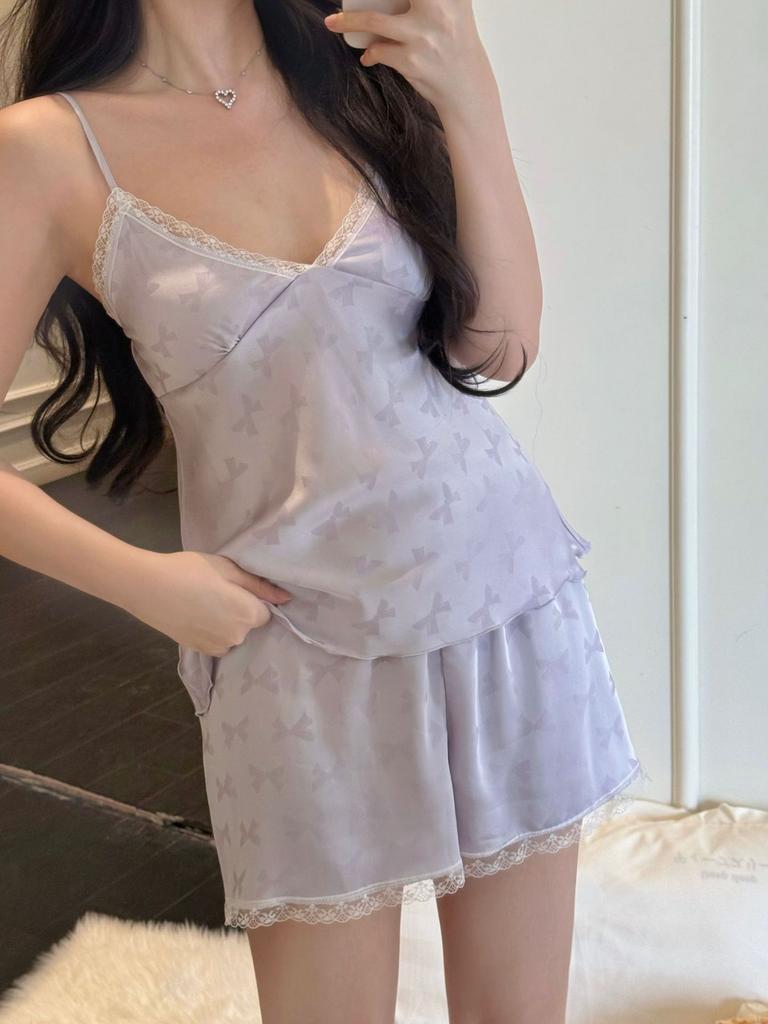 Pyjama en soie glacée pour femmes, été, filles, désir pur, short à bretelles, ensemble loungewear, pyjama femme rose et sexy, loungewear