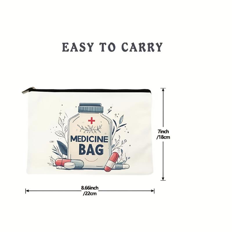 Canvas medicine bag,casual style,Beige zipper travel bag,ideal for toiletries, stationery organizing,ladies handbag