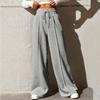 Women's Fashion Casual Solid Color Print Loose High Waist Trousers Pants & Capris