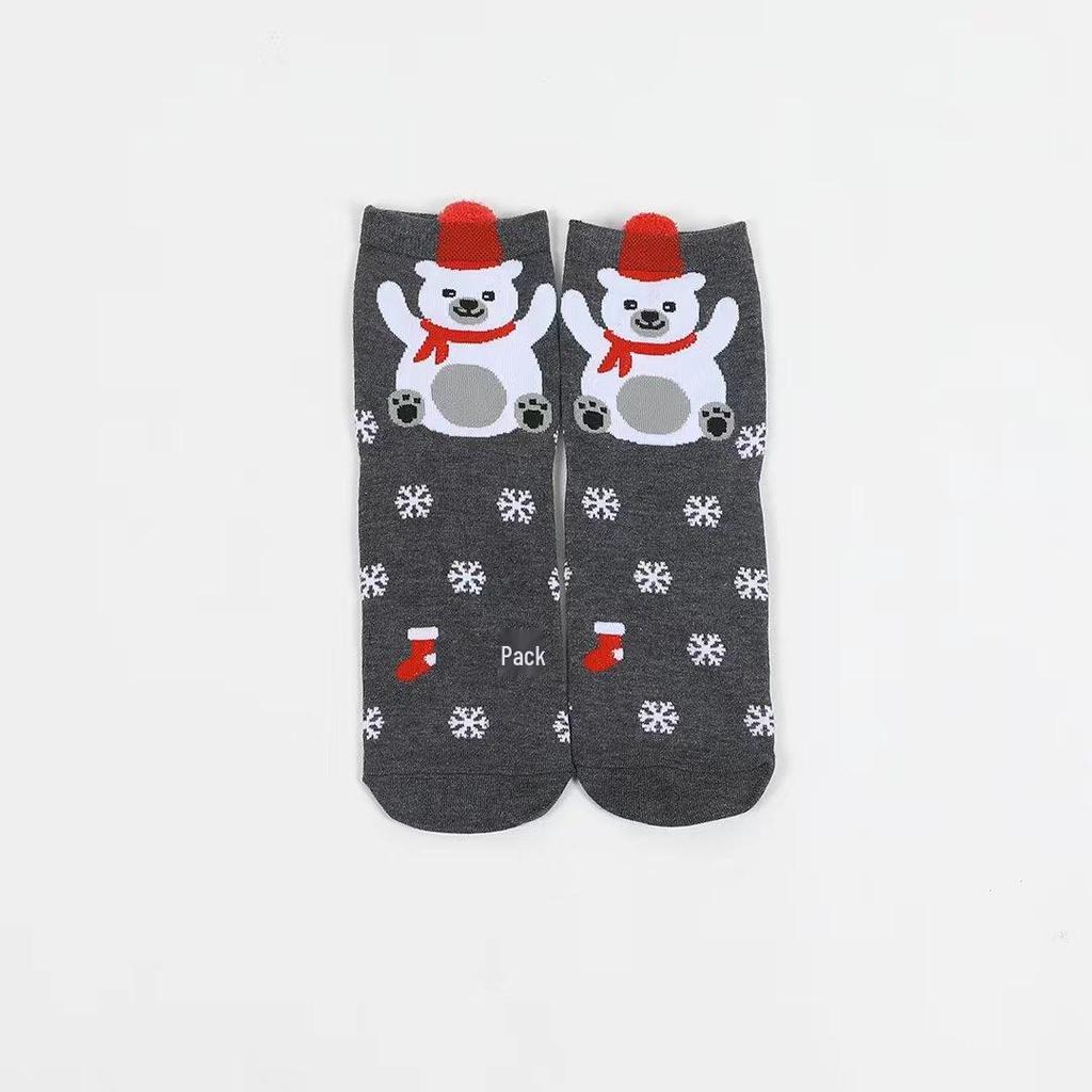 Cute Elk Cartoon Socks with 3D Ears – Red, Cotton for Autumn & Winter, Japanese Style, Perfect for Christmas