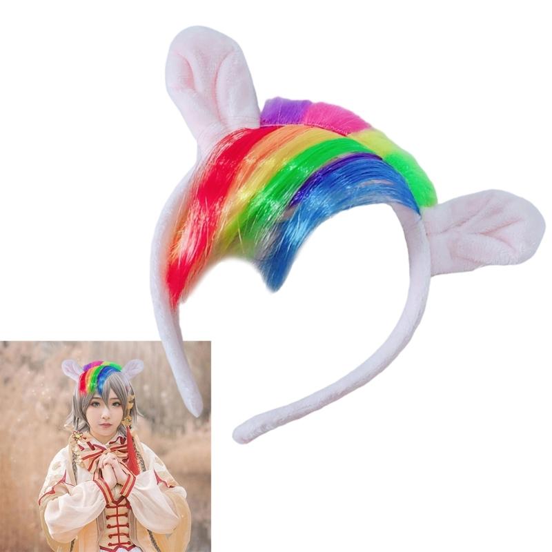 Horse Ear Headband and Horse Tail Set Halloween Horse Costume Accessories for Kid Adult Halloween Christmas Cosplay