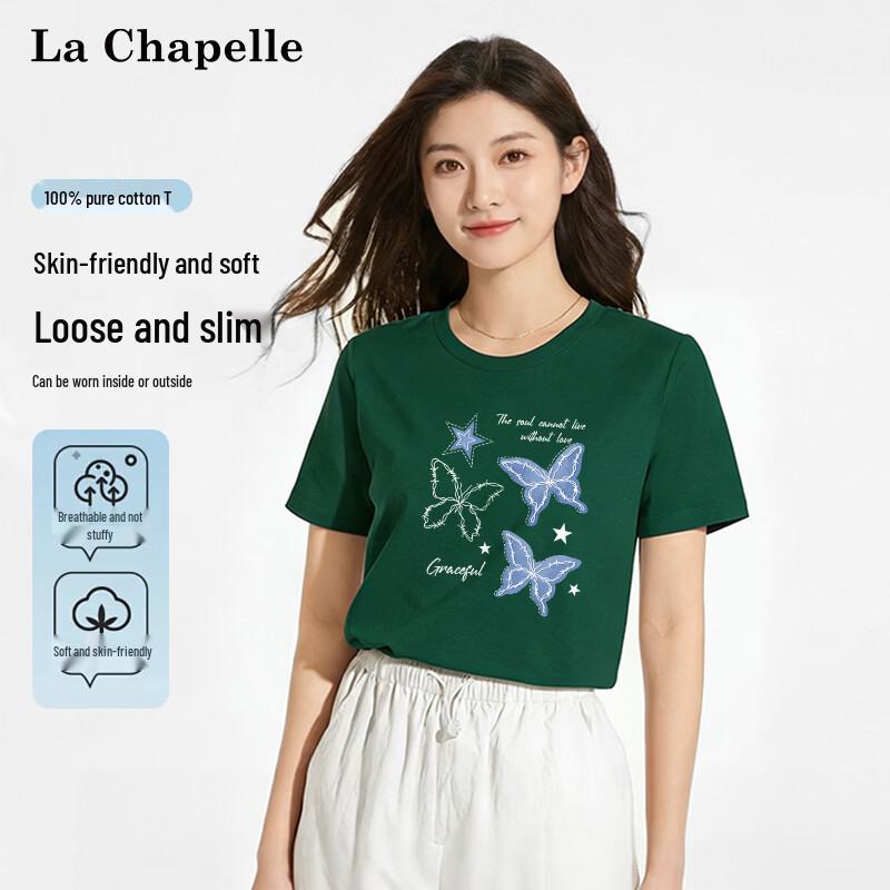 La Chapelle Women s Cotton Butterfly Print Loose T-Shirt S