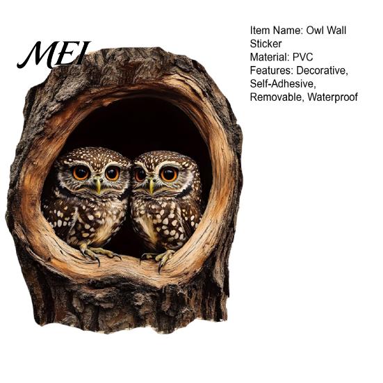 3D Owl Wall Decals Tree Hollow Sticker, Realistic Forest Animal Decal, Waterproof PVC Outdoor Weatherproof Murals Art Decor, Peel And Stick for Living