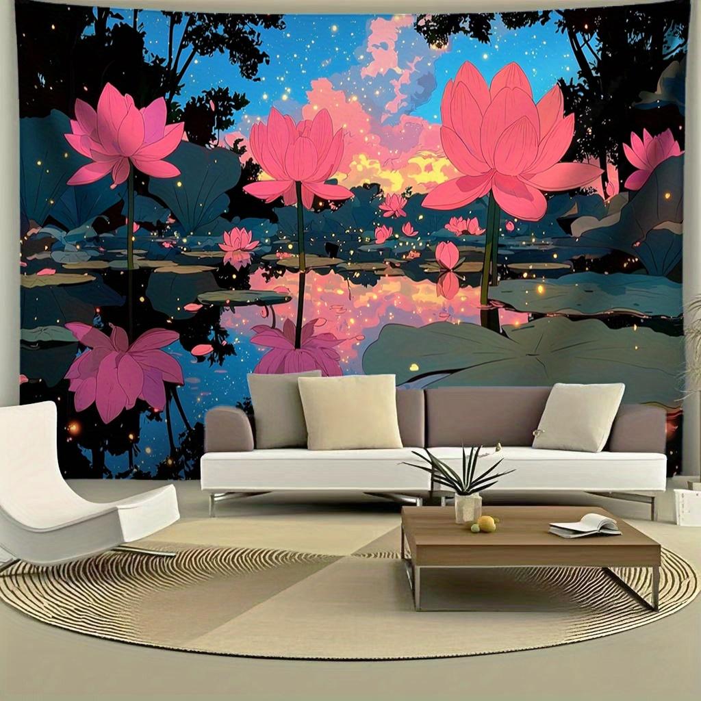 peaceful lotus pond scenery Digital printing polyester wall tapestry suitable for use living rooms bedrooms offices bars party