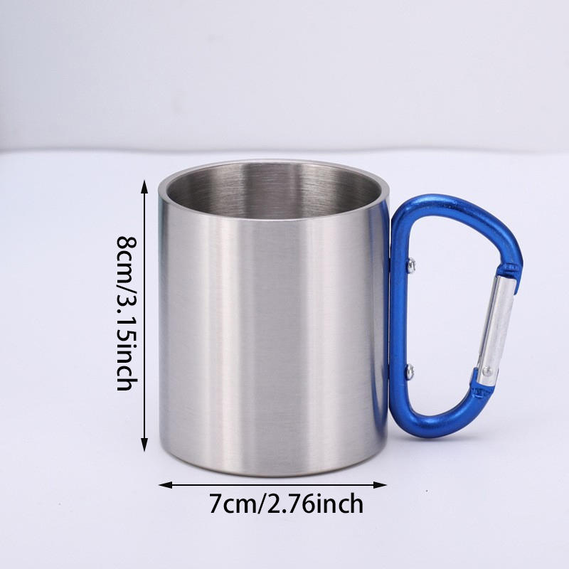 200ML Lightweight Stainless Steel Camping Mug with Carabiner Portable Metal Coffee Mugs for Outdoor Sports Travel Hiking