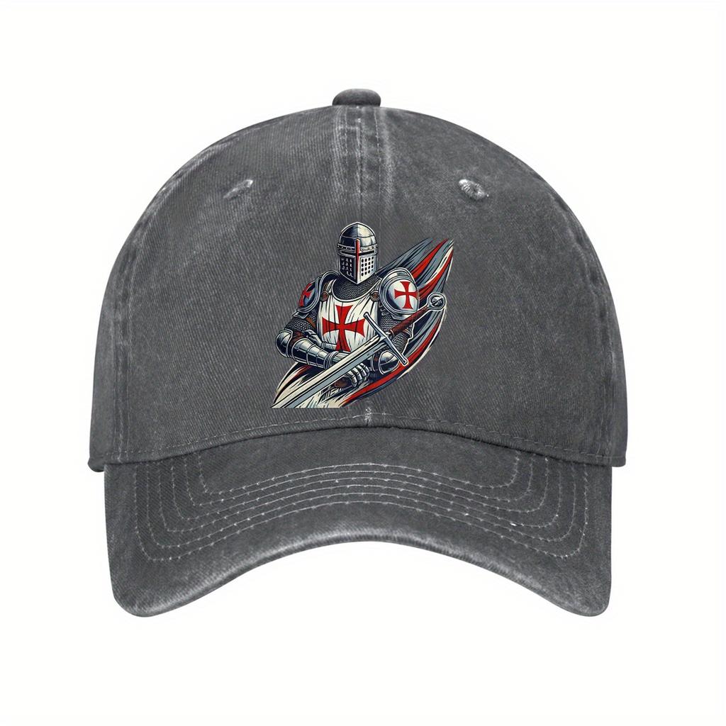 Templar Knight Graphic Baseball Cap Vintage Washed Cotton Adjustable Casual Outdoor Hat