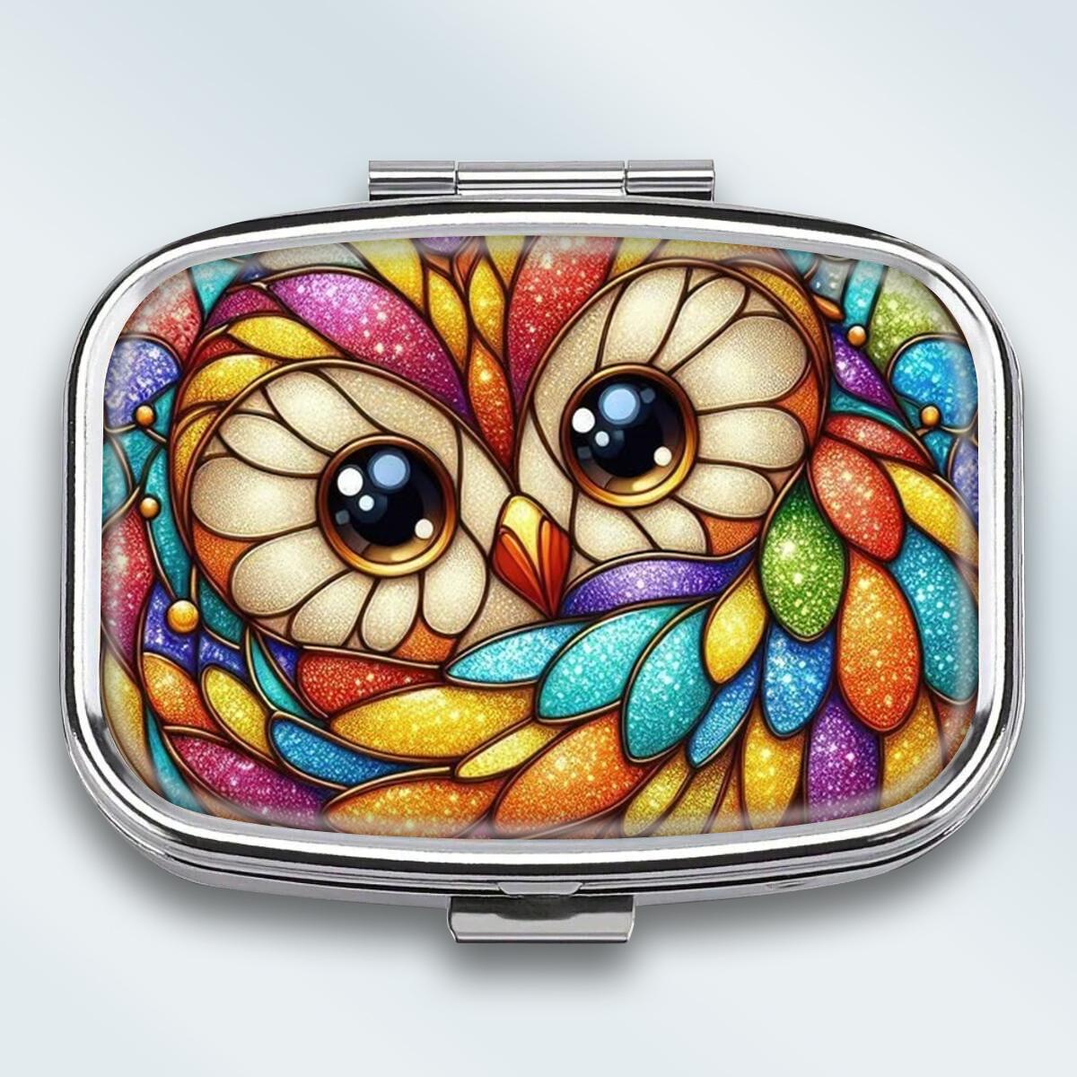 

Portable Pill Box with 2 Compartments, Mini Metal Medicine Organizer Case, Cute Printed Pill Container for Vitamins, Pills, Jewelry, Travel, Daily Use разноцветный
