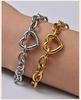 Chunky Heart Bracelet Stainless Steel Thick Rolo Link Chain Heart Carabiner Lock Non-Tarnish Jewelry for Women