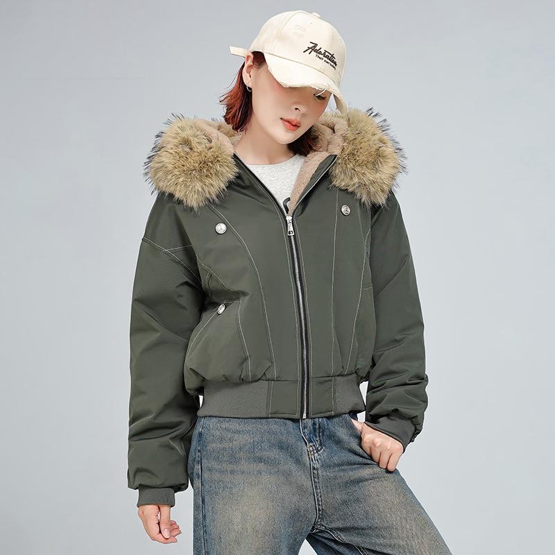 Winter Women's Hooded Big Fur Collar Fashion All-match Jacket