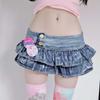 Pleated Ruffles Super Mini Low Waist Denim Skirt Women Skirts
