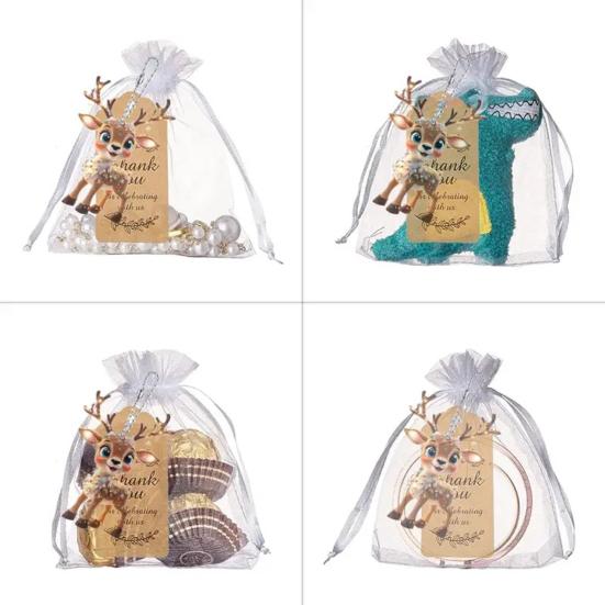 10 Sets Christmas Party Favors Cute Deer Acrylic Hanging Ornaments with Thank You Tags And Gift Bags Christmas Souvenirs Gifts for Party Decor