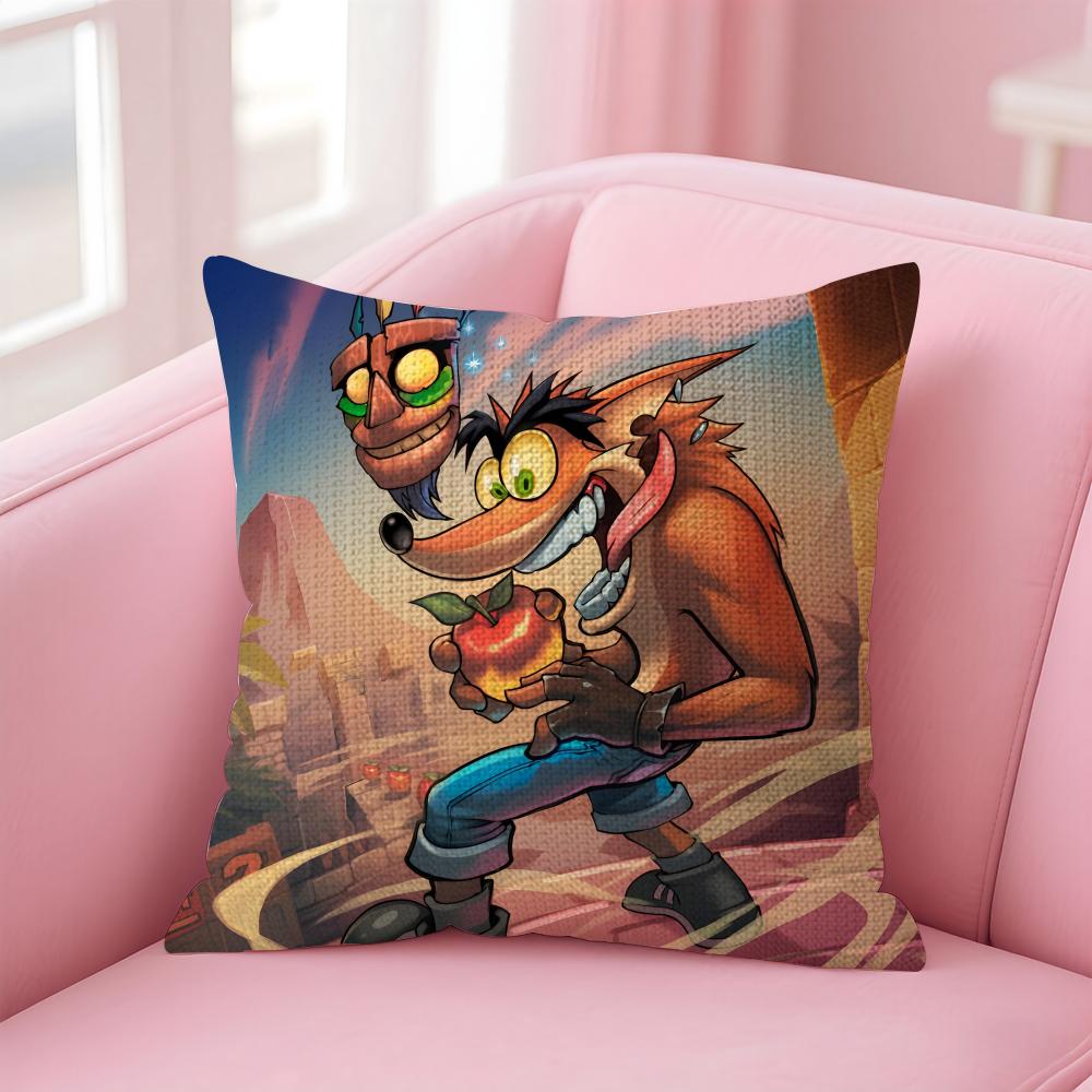 

CCrash BandicootT Cartoon Cushion Cover Natural Linen Pillow Case DoubleSided Print Decorative Sofa Pillowcase Home Decor Gift 30x30cm