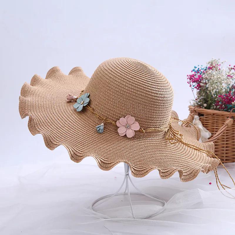 WTEMPO Solid Color Women Spring Summer Wide Brim Flowers Bow Sun Hats Outdoor Breathable Foldable Beach Sunscreen Hats