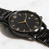Fashion Men Business Watches Black Steel Band Roma Dial Calendar Quartz Watch Wristwatches Male Clock Best Gifts Clock for Family, Friend