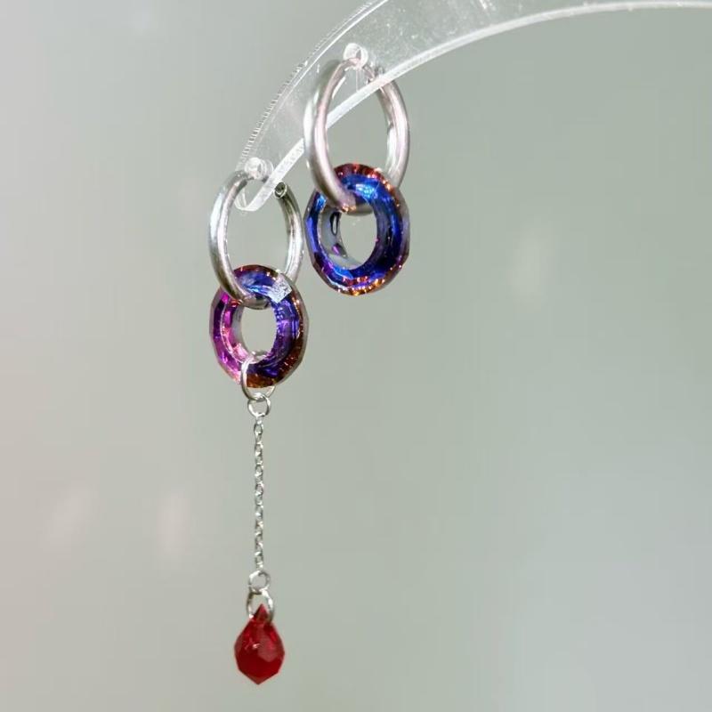 

2026 New Sweet Cool Gradient Color Zircon Asymmetric Hoop Earrings Red Diamond Pendant Ear Zircon Women Fashion Party Gift