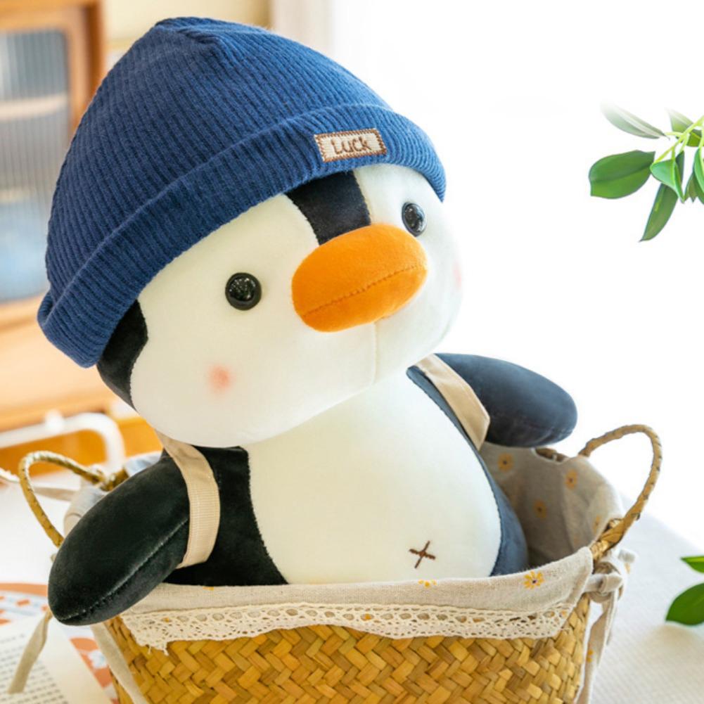 Cute Penguin Plush Toy With Hat Backpack Stuffed Animal Doll Kawaii Comfort Sleep Companion Plushie Kids Birthday Gift