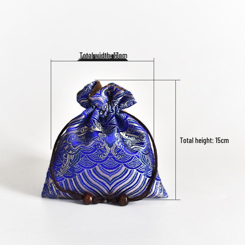 Hand-Embroidered Brocade Double-Layer Cotton Linen Drawstring Jewelry Bag