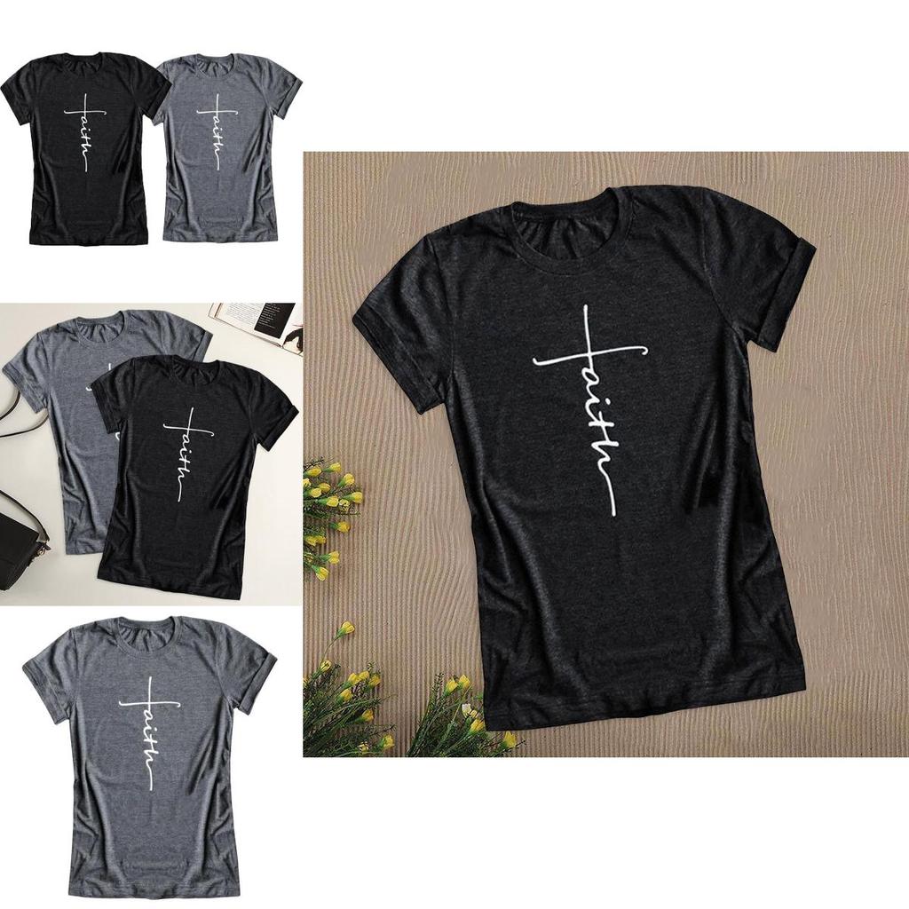 Women Short Sleeve Summer Faith Letter Print T-shirt Graphic Tee Blouse Fashion In Soft And Comfortable Material