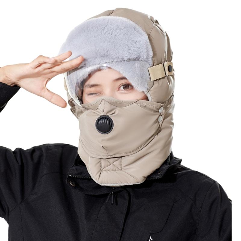 Winter Warm Ear Flap Caps Trapper Hat with Face Cover & Goggles Windproof Hat for Skating Skiing Outdoor Activities
