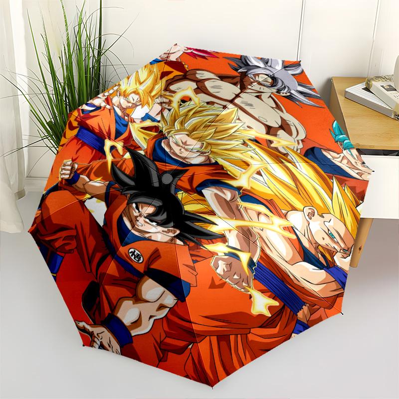 1 PC Automatic Folding Umbrella - Son Goku Pattern Portable Foldable Design With 8 Ribs Christmas Birthday Gifts