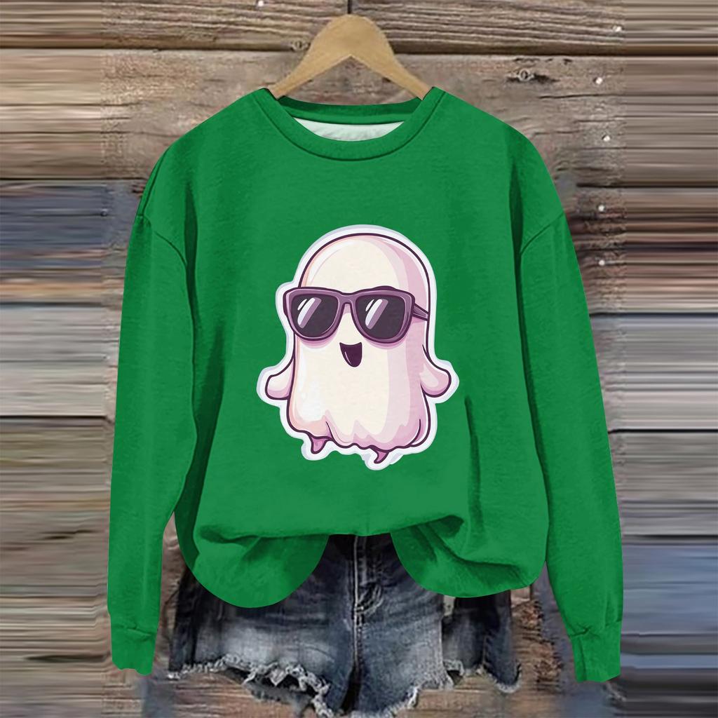 Women's Fashion Long Sleeve Halloween Print Round Neck Sweater Top