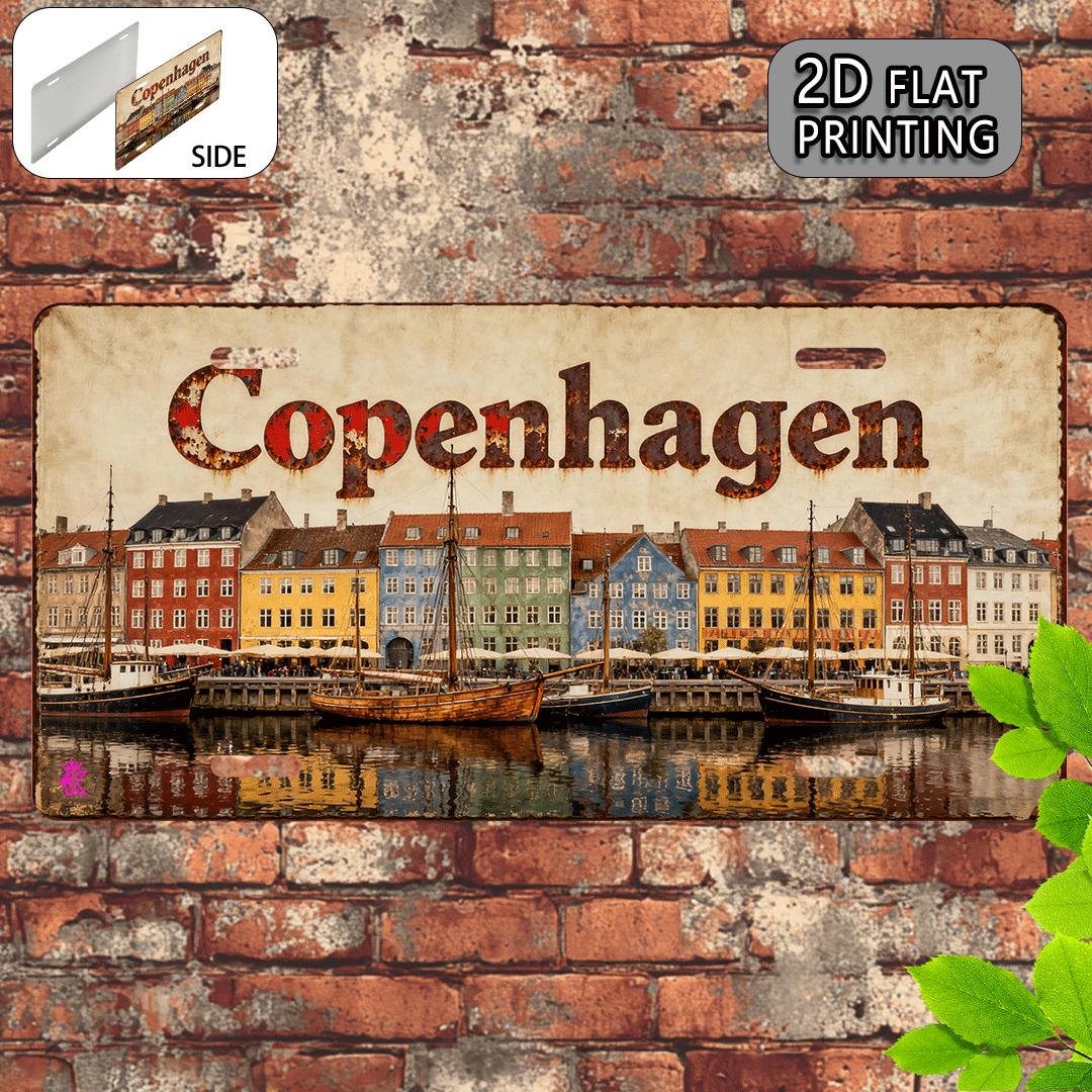 Copenhagen Denmark Nyhavn Harbor Colorful Houses License Plate Style D Flat Printing Metal Tin Sign Scandinavian Travel Themed 15x30cm(5.9x7.8inch)
