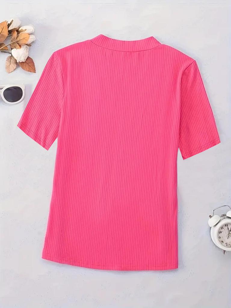 Vibrant Solid Color V-Neck Plus Size Casual Women's T-Shirt, Short Sleeve, 2025 Collection.