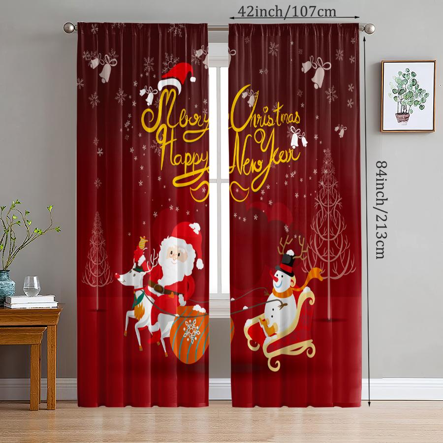 2PCS- Christmas Santa Claus Christmas tree pattern printed curtains   Christmas decorations   home decorations   room decorations
