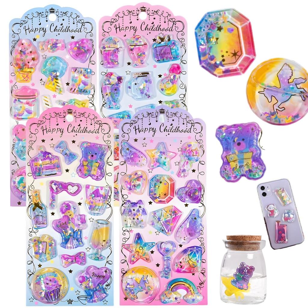 3D PVC Capsule with perfect for journal water phone and Ideal for DIY and Water-filled Stickers, 1/3/6-pack, sequins, sparkly, cute, rewards,