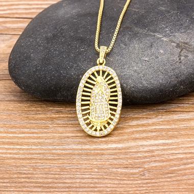 Nidin New Arrival 10 Styles Copper CZ Virgin Mary Necklaces For Women Men Crystal Necklace Long Chain Catholic Jewelry Gifts