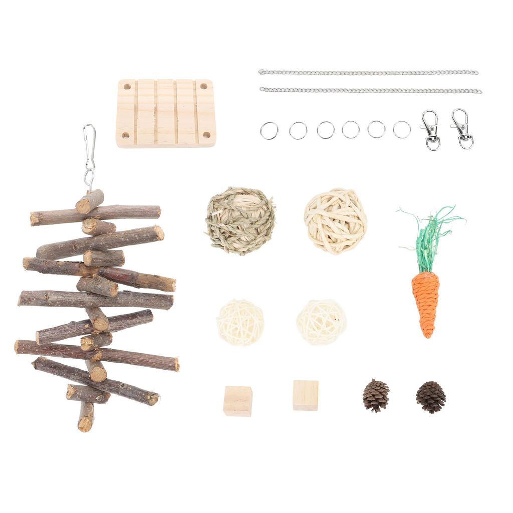 Hamster Chew Toys Set Corn Leaf Balls Branch Pine Cubes Carrots Teeth Grinding Relieve Boredom