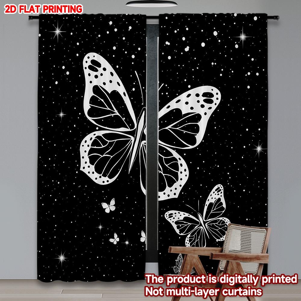 

Flat Printing Happy Valentine Day Scene Curtain Black White Butterfly Digital Printed Polyester Drapes Family Set Of 2 Made Washable W100*H70(CM)-Grommet top&1PCS