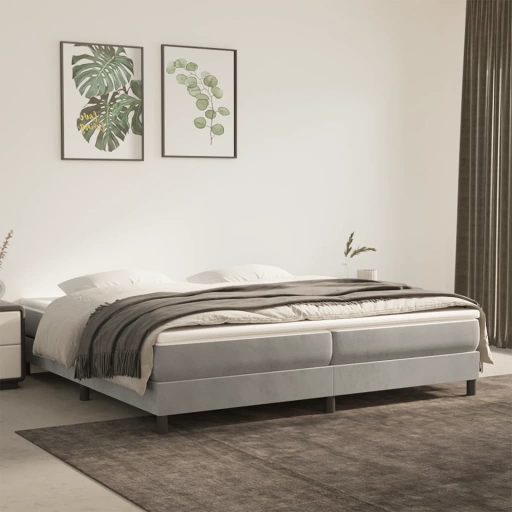 Box Spring Bed Frame Light Grey 200x200 cm Velvet
