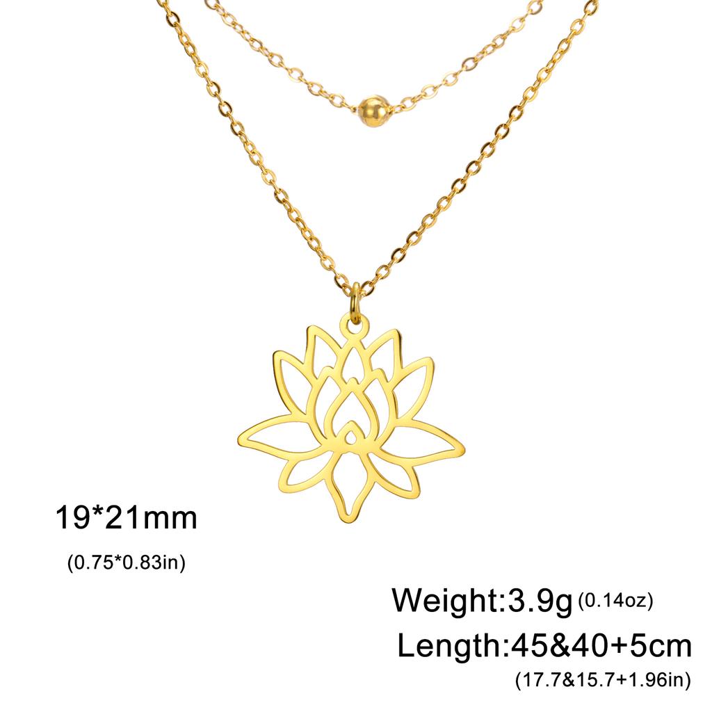 Teamer Lotusblume Anhänger Halskette Edelstahl Yoga Buddhismus Amulett Schmuck für Frauen Doppellagige Perlenkette Geschenk