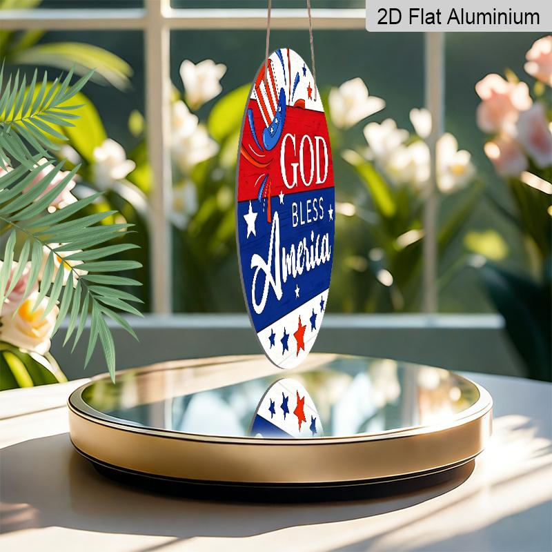 2D Flat, 4Th Of July Holiday Hanging Sign Door Sign, Patriotic Decor Sign Plaque, God Bless America, Waterproof Aluminum Plaque, Best for Porch