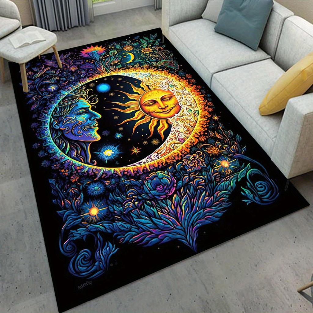 Sun and Moon Crystal Velvet Area Rug  Polyester Soft Non-Slip Floor Mat for Living Room Bedroom Kitchen Bathroom - Wrin