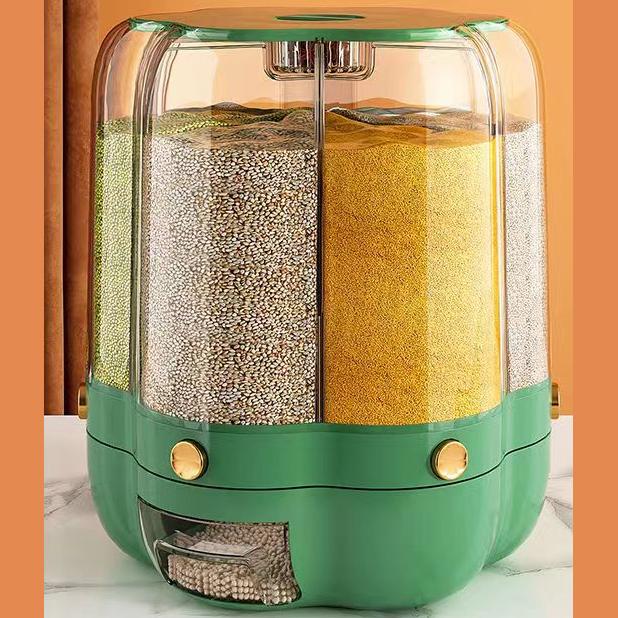 

Ведро для риса, бытовой влагостойкий ящик для хранения риса с защитой от насекомых, вращающийся герметичный ящик для хранения зерна, инструмент для кухонной перегородки 26.3*32cm темно-зеленого