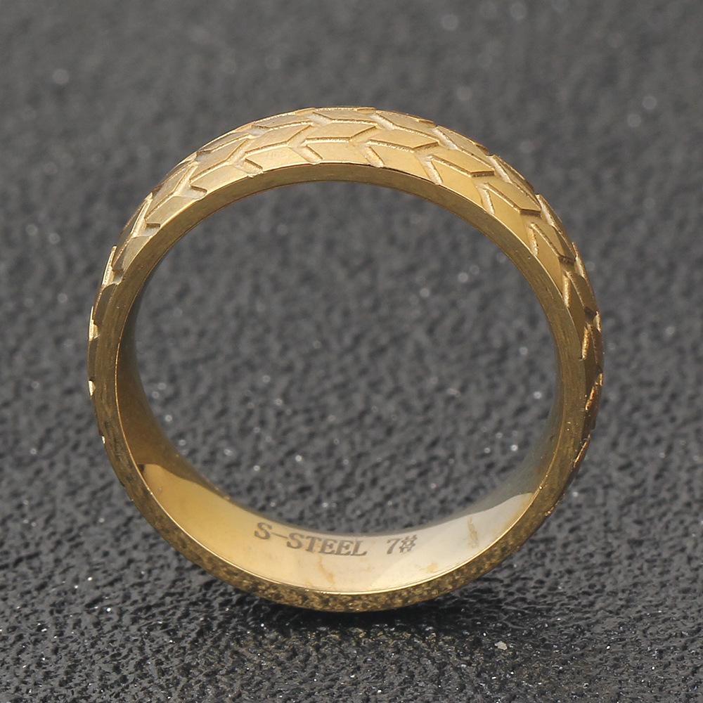 18K Gold Concave-Convex Texture Stainless Steel Tire Ring for Women