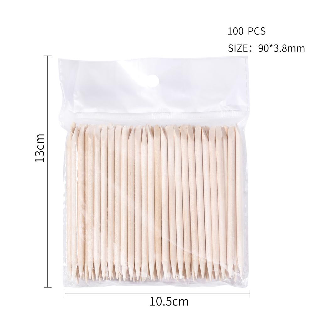 100pcs Cuticle Pusher Remover Beech Stick Dead Skin Push Nail Art Tools Rhinestones Picker Bead Pusher Manicure Pedicure Care
