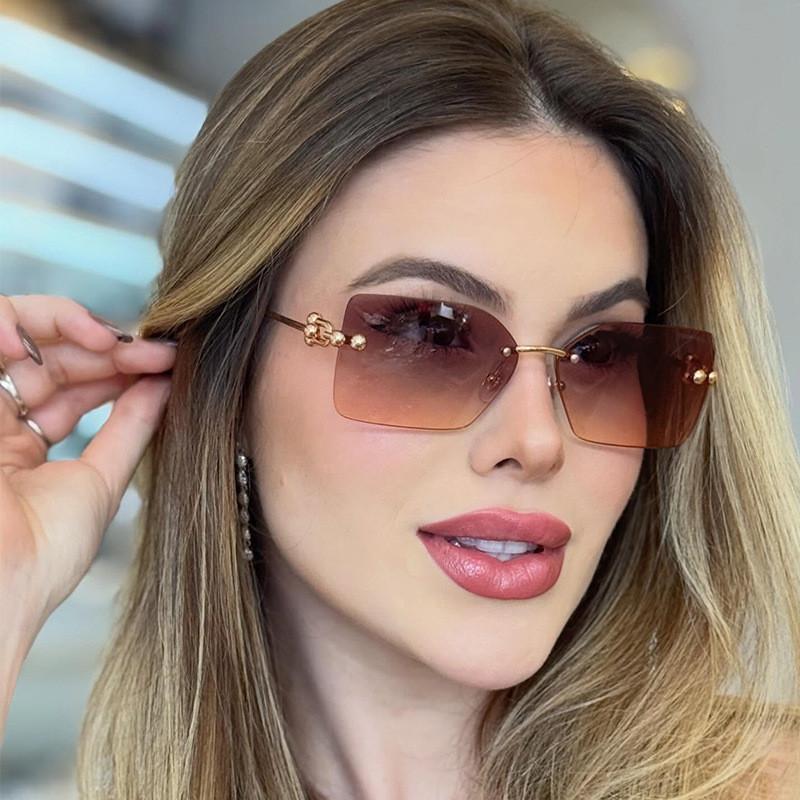 Trendy Square Frameless Sunglasses For Women With Uv400 Protection For Outdoor Activities