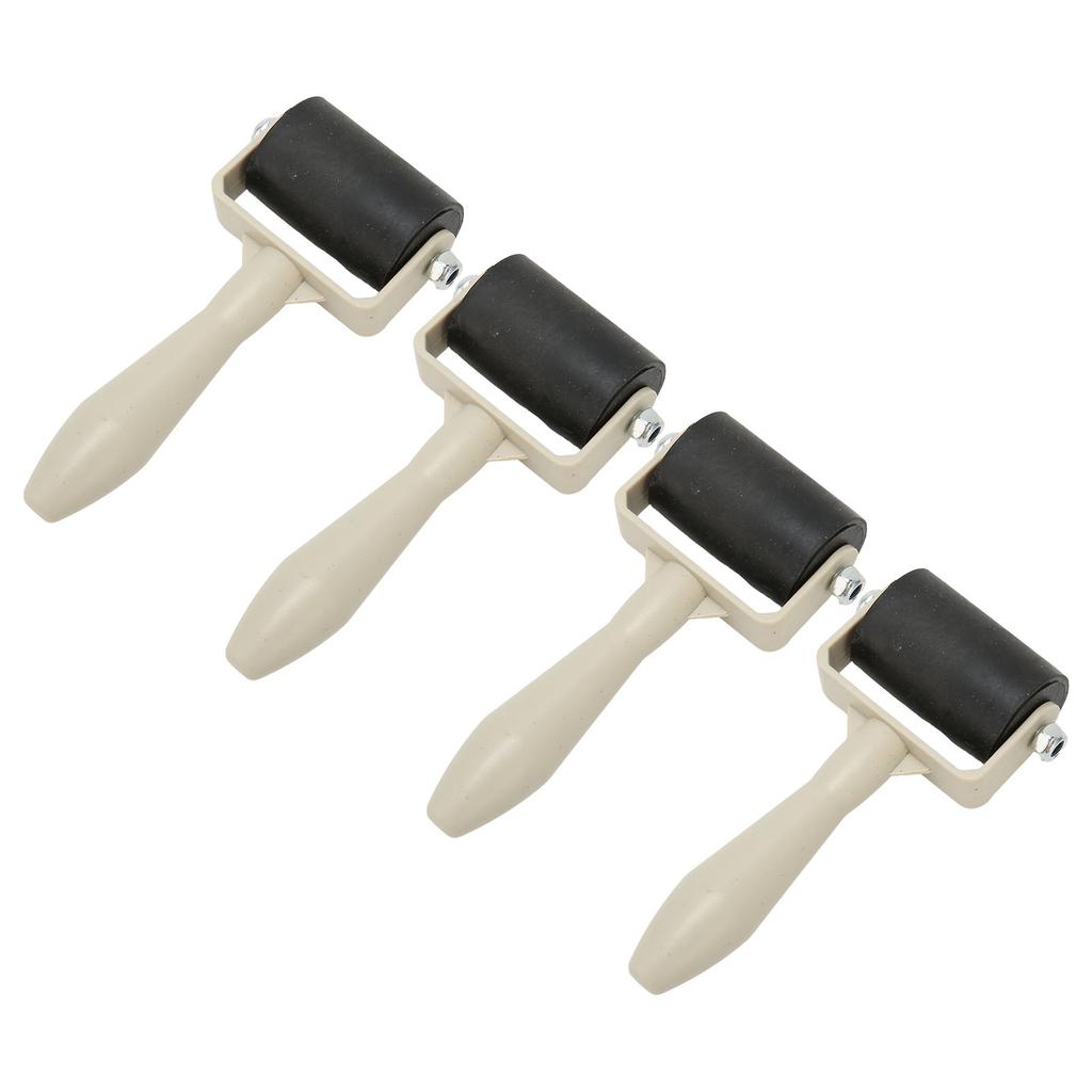 4pcs Rubber Brayer Roller Flexible Uniform Printing Craft Hand Roller with Skid Resistance Handle for Painting Stamping