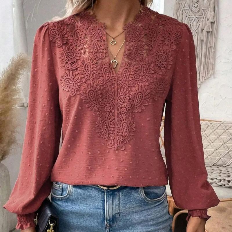 Mote Ny V-hals Blonder Patchwork Langermet Casual Skjorte Dame Topper Elegant Slim Fit Hul Løs Bluser Dame Vintage Street Hvite Skjorter 26625