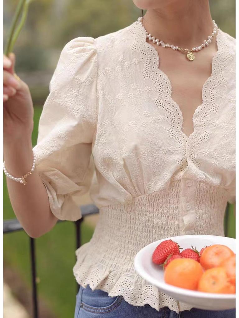 Women's Summer 3D Floral Puff Sleeve Top