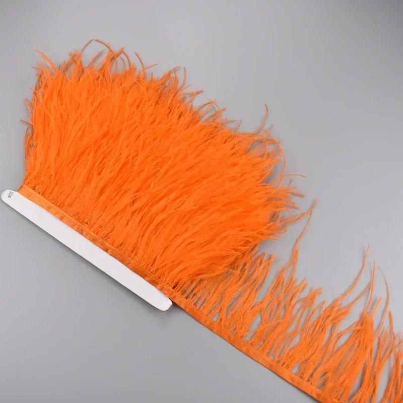Feather1Meter Ostrich Feathers on Ribbon Tape 10-15CM Feather Tassel Fringe Trim Boa Sewing Trimmings Needlework Clothes DIY Decoration