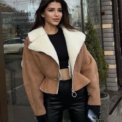 Fashion Women's Autumn and Winter New Plush Lapel Cardigan Warm Coat