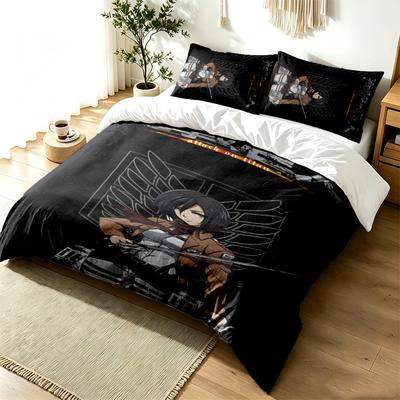 Attack On Titan 3pc Duvet Cover Set Simple Modern Bedding Set Wrinkle Resistant Soft Fabric All Season Use a Perfect Gift
