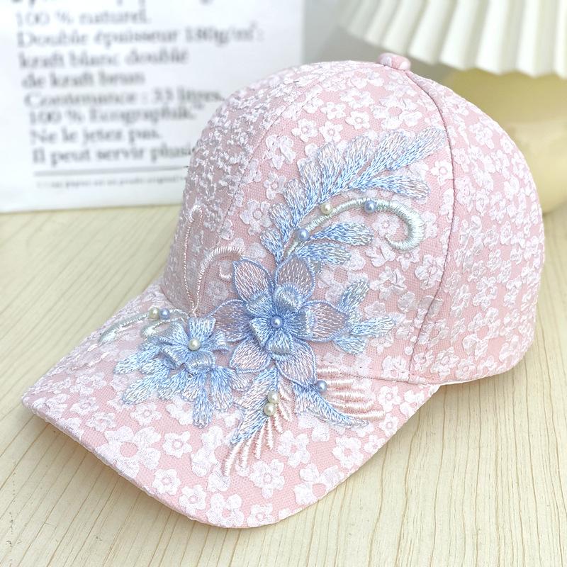 Women's Summer Thin Lace Flower Baseball Cap Fashion Versatile Sun Hat UV Protection Large Brim Visor Hat